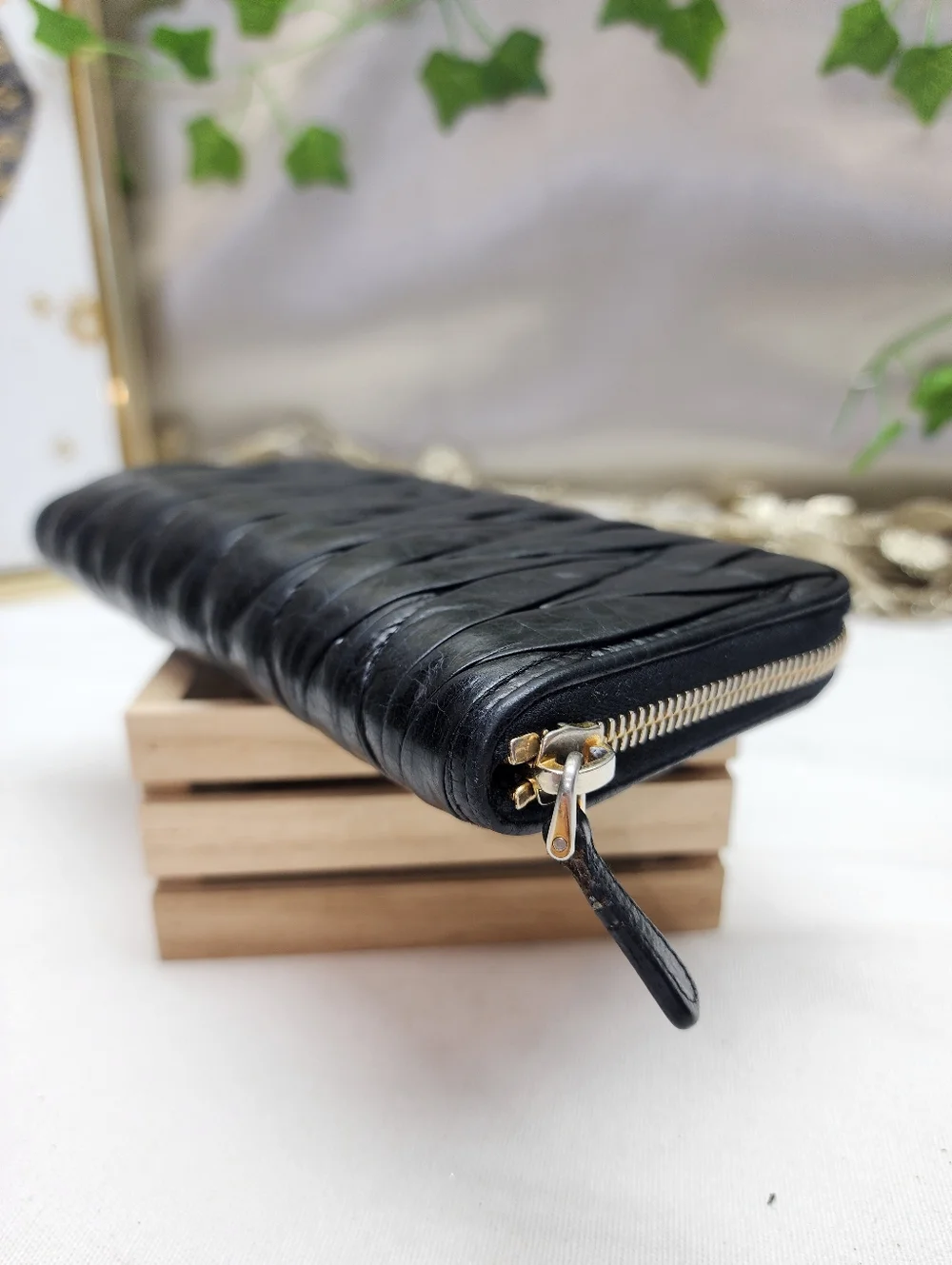 Authentic Miu Miu Nappa Matelasse Lux Full Zip Around Wallet Black WITH COA